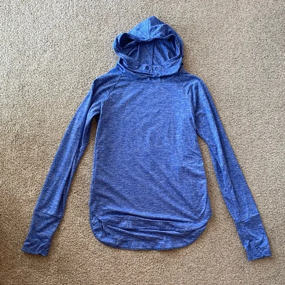 Athleta uptempo lightweight hooded pullover blue split sides thumbholes XXS - Picture 1 of 6